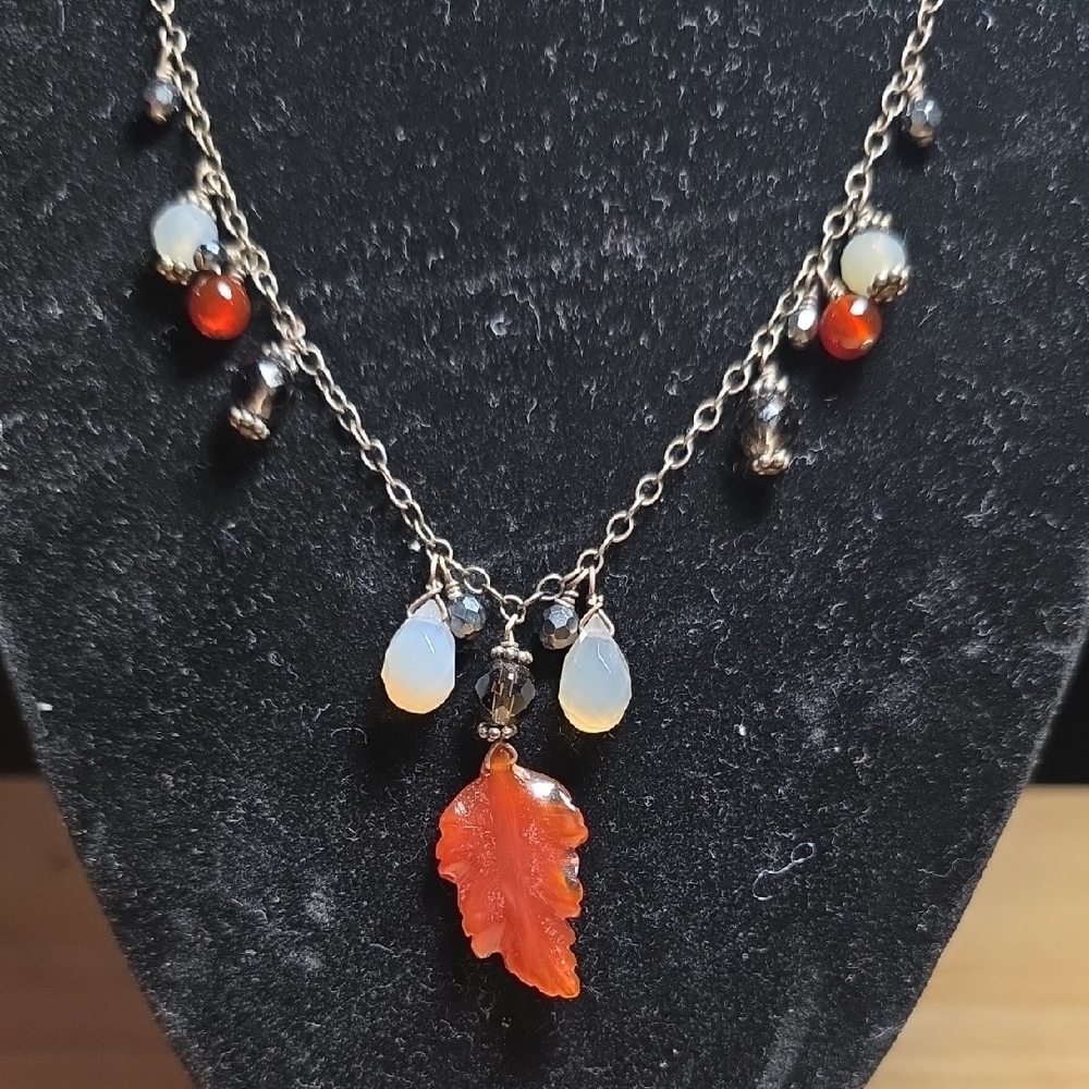 Elegant Orange Leaf Pendant Necklace